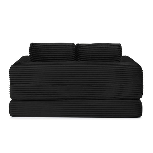 English Elm 2-in-1 Corduroy Futon Loveseat Sleeper Modular Floor Couch for Studio Living Rooms Black W1117P415686