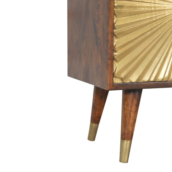 English Elm Solid Mango Wood Sideboard with Brass Accents Three Drawers Chestnut Hallway Storage B182P280784