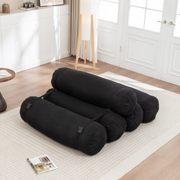 English Elm Adjustable Corduroy Floor Sofa with 5 Modular Cylinders for Custom Lounging and Ultimate Comfort Black W1170P365602