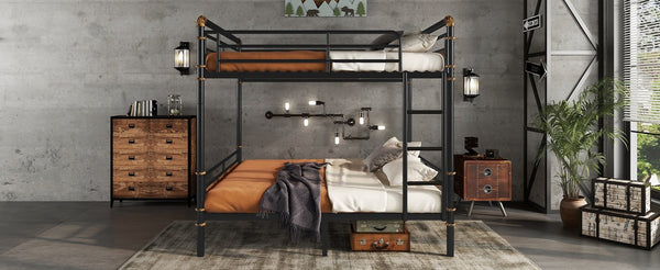 English Elm Queen Over Industrial Metal Bunk Bed Convertible Frame with Guard Rails W2580S00062