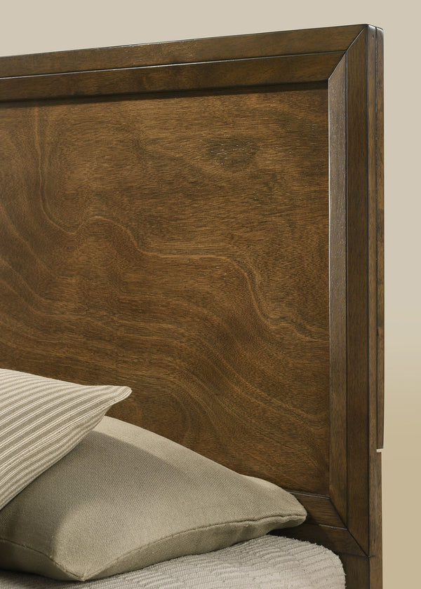 English Elm Strong Walnut Panel Bed Full Size Carved Headboard Transitional Rubberwood Bedroom Frame B2741S00214