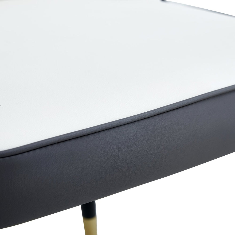 English Elm Table With Glass Top & Gold Accents, 8 Spliced Color Pu Chairs - Modern Dining Set For Any Space W1151S04358-GIGA