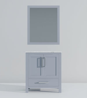 English Elm Dark Grey Bath Vanity With Carrara Marble Top & Mirror - Stylish 30" W Storage Solution For Modern Spaces B2731S00673