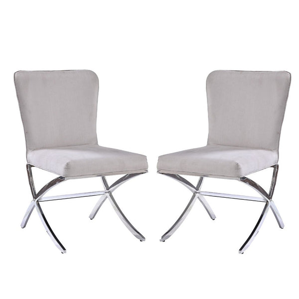 English Elm Set Of 2 Armless Side Chairs In Grey Velvet With Chrome Base - Stylish, Comfortable, Modern Design B016P314615-GIGA