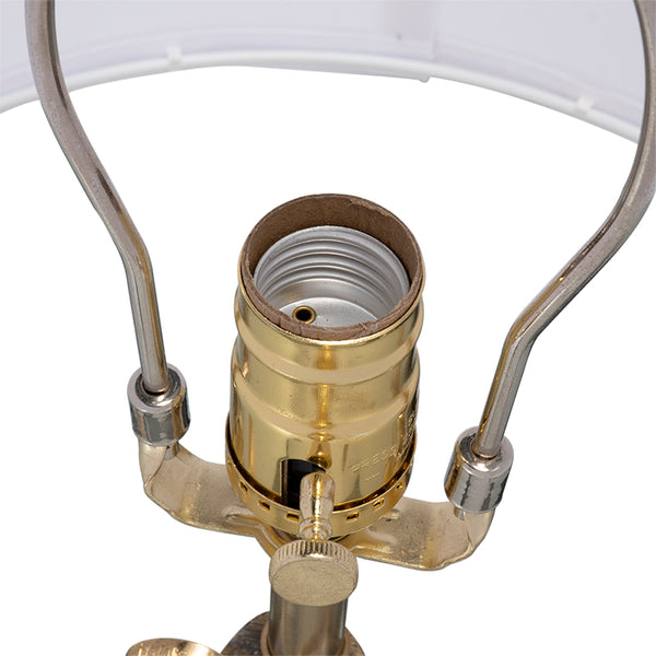 English Elm D13x22.2" Gold and White Table Lamp with Marble Pedestal and Leaf Silhouette, White Drum Shade W2078P360487