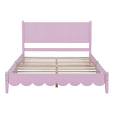 English Elm Full Size Wood Platform Bed Frame, Retro Style Bed With Rectangular Headboard,No Need Box Spring,Pink