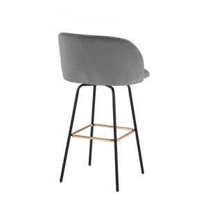 English Elm Fixed-height Swivel Barstools Velvet Seat Gold Footrest Glam Kitchen Island Set of 2 Grey B202S01909