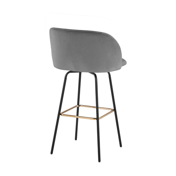 English Elm Fixed-height Swivel Barstools Velvet Seat Gold Footrest Glam Kitchen Island Set of 2 Grey B202S01909