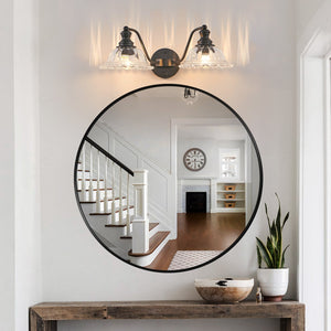 English Elm 20 Inch 2-Light Vintage Bathroom Wall Sconce - Black Iron & Glass Vanity Light for Mirror, Hallway, Bedroom, Hardwired Elegance W1340P284600