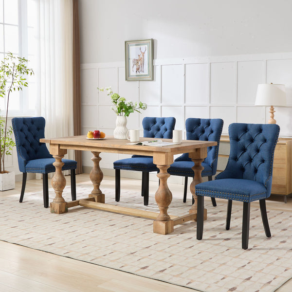 English Elm Nikki Tufted Flax Linen Dining Chair with Solid Wood Frame, High-Rebound Cushion, Nailhead Trim Blue W1143P233650