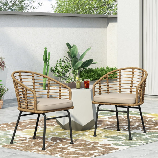 English Elm Randy Outdoor Woven Rattan Accent Chair Set of Two for Patio or Balcony Use N769P334784A