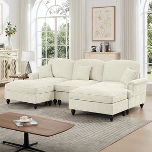 English Elm Classic Comfy Modular U-Shape Sectional Sofa: Stylish Chenille Couch With Flared Arms & Ottomans W3041S00235