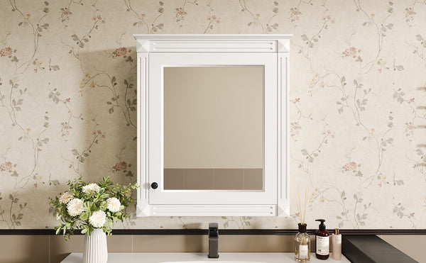 English Elm 24'' 24'' Wall Mounted Bathroom Mirror Cabinet with Adjustable Shelves, Space-Saving Modern Storage Solution White N710P195492K