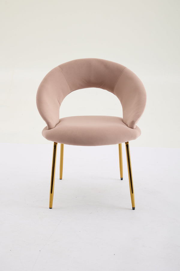 English Elm 061-Set Of 1 Pink Velvet Dining Chair With Curved Backrest & Golden Legs For Modern Spaces W527P255478