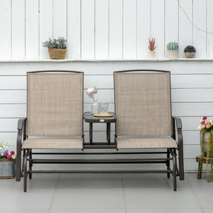 English Elm Outsunny Stylish Outdoor Glider Loveseat With Center Table, Comfortable Sling-Mesh For Relaxation W2225P174327-GIGA