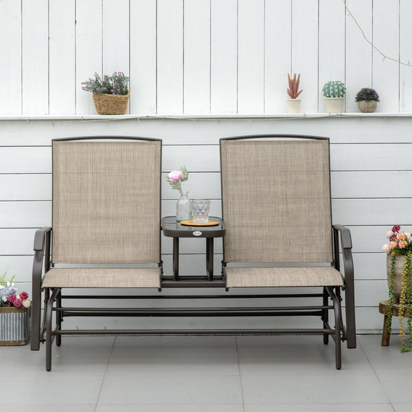 English Elm Outsunny Stylish Outdoor Glider Loveseat With Center Table, Comfortable Sling-Mesh For Relaxation W2225P174327-GIGA
