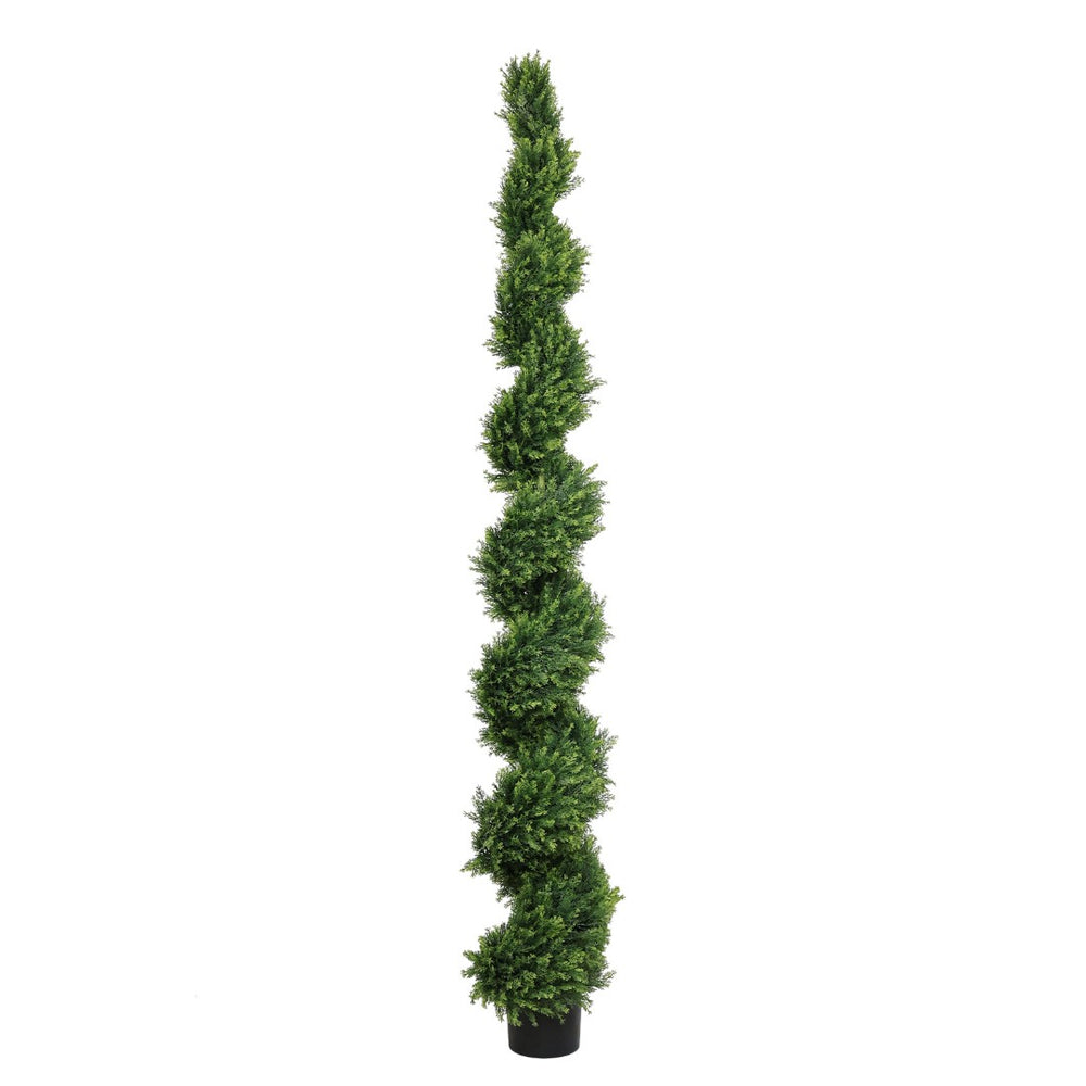 English Elm 7ft Spiral Cypress Faux Tree Potted Dual Tone Foliage for Entryway Patio Decor W2945P379249
