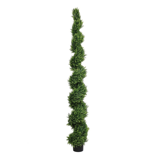 English Elm 7ft Spiral Cypress Faux Tree Potted Dual Tone Foliage for Entryway Patio Decor W2945P379249