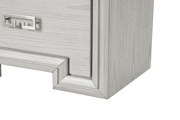 English Elm Transitional Rustic White Nightstand with Usb Charging Dovetail Drawers and Metal Handles B2741P435311