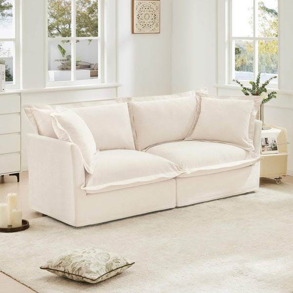 English Elm Modern Slipcovered 2-Seat Sofa - Stylish Cream Chenille Couch With Detachable Covers For Small Spaces W3041S00003