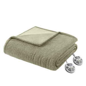 English Elm 1 Full Size Electric Blanket Faux Feathersoft Plush 10 Heat Settings Auto Shutoff Sage B035P319619