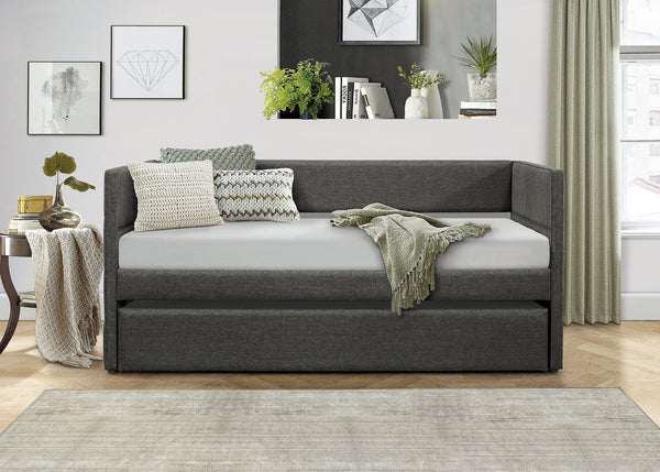 English Elm Modern Daybed with Trundle Dark Gray Upholstered Twin-Size Sleep Space Wooden Frame Stylish Versatile B011S01507