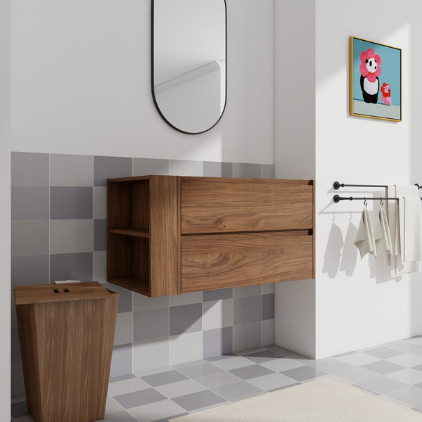 English Elm 36"Wall Modern Bathroom Vanity Cabinet with Adjustable Side Shelf, Soft-Close 2/3 Drawers, Water-Resist W999P168517