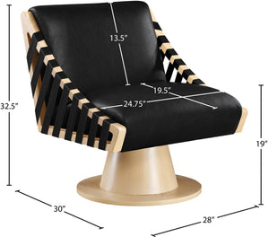 Meridian Furniture Millwin Art Deco Vegan Leather Swivel Accent Chair with Wood Base for Living Room Black Style 1 33001Black