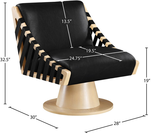 Meridian Furniture Millwin Art Deco Vegan Leather Swivel Accent Chair with Wood Base for Living Room Black Style 1 33001Black