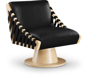 Meridian Furniture Millwin Art Deco Vegan Leather Swivel Accent Chair with Wood Base for Living Room Black Style 1 33001Black