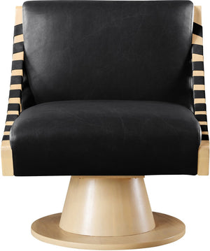 Meridian Furniture Millwin Art Deco Vegan Leather Swivel Accent Chair with Wood Base for Living Room Black Style 1 33001Black