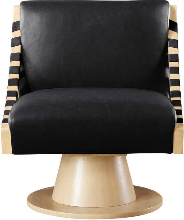 Meridian Furniture Millwin Art Deco Vegan Leather Swivel Accent Chair with Wood Base for Living Room Black Style 1 33001Black