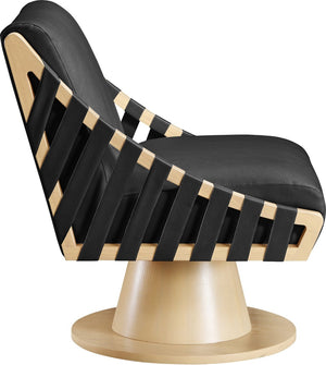 Meridian Furniture Millwin Art Deco Vegan Leather Swivel Accent Chair with Wood Base for Living Room Black Style 1 33001Black