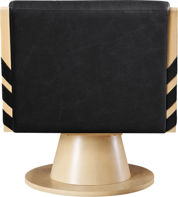 Meridian Furniture Millwin Art Deco Vegan Leather Swivel Accent Chair with Wood Base for Living Room Black Style 1 33001Black