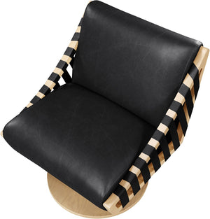 Meridian Furniture Millwin Art Deco Vegan Leather Swivel Accent Chair with Wood Base for Living Room Black Style 1 33001Black