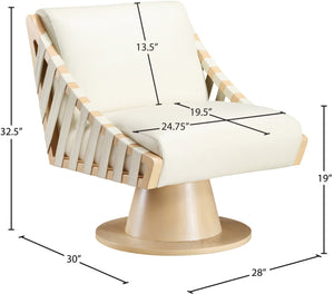 Meridian Furniture Millwin Art Deco Vegan Leather Swivel Accent Chair with Wood Base for Living Room Cream Style 1 33001Cream