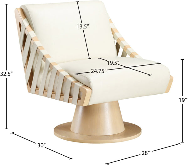 Meridian Furniture Millwin Art Deco Vegan Leather Swivel Accent Chair with Wood Base for Living Room Cream Style 1 33001Cream