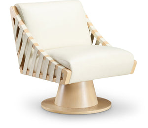 Meridian Furniture Millwin Art Deco Vegan Leather Swivel Accent Chair with Wood Base for Living Room Cream Style 1 33001Cream