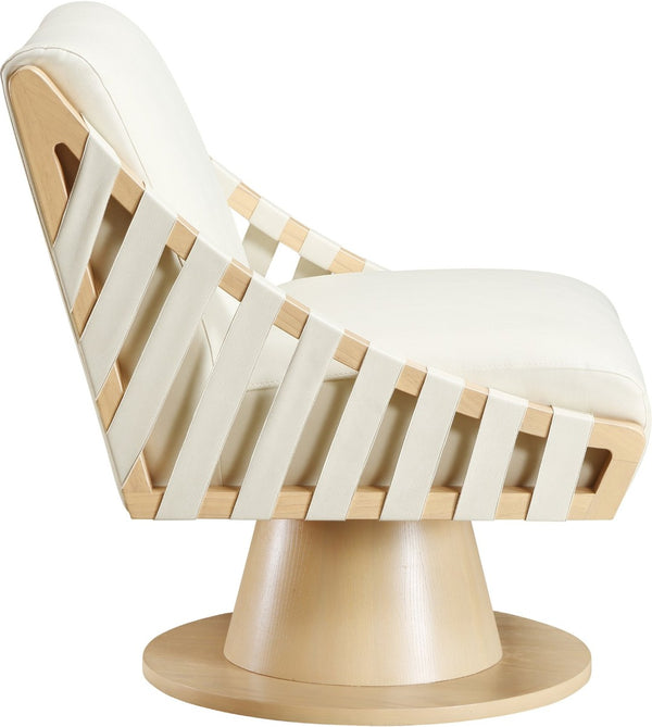 Meridian Furniture Millwin Art Deco Vegan Leather Swivel Accent Chair with Wood Base for Living Room Cream Style 1 33001Cream