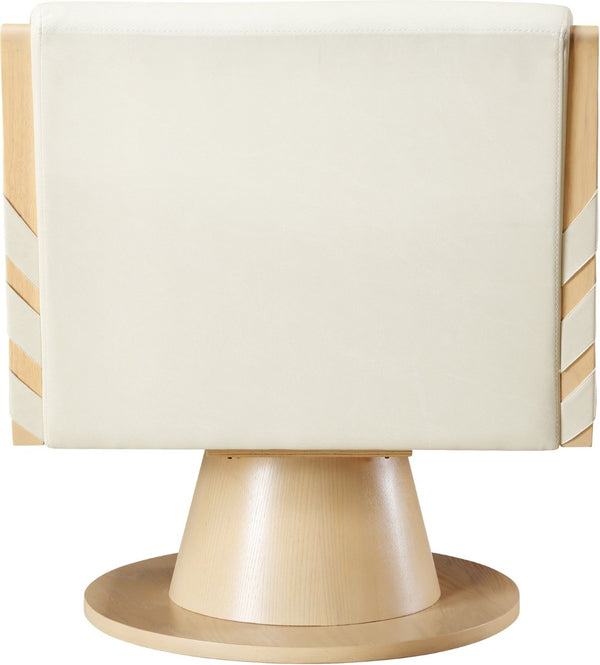Meridian Furniture Millwin Art Deco Vegan Leather Swivel Accent Chair with Wood Base for Living Room Cream Style 1 33001Cream