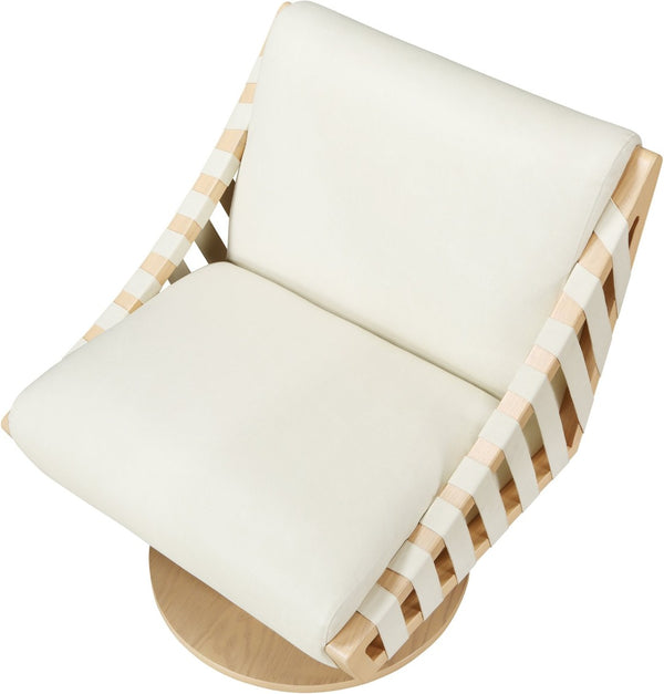 Meridian Furniture Millwin Art Deco Vegan Leather Swivel Accent Chair with Wood Base for Living Room Cream Style 1 33001Cream