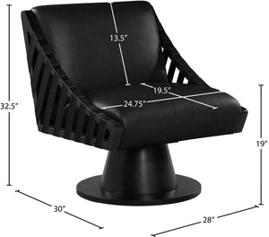 Meridian Furniture Millwin Art Deco Vegan Leather Swivel Accent Chair with Wood Base for Living Room Black Style 2 33002Black
