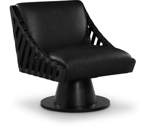Meridian Furniture Millwin Art Deco Vegan Leather Swivel Accent Chair with Wood Base for Living Room Black Style 2 33002Black