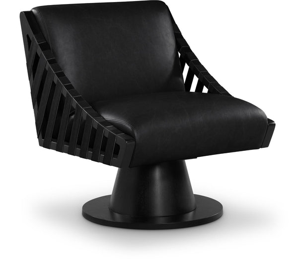 Meridian Furniture Millwin Art Deco Vegan Leather Swivel Accent Chair with Wood Base for Living Room Black Style 2 33002Black