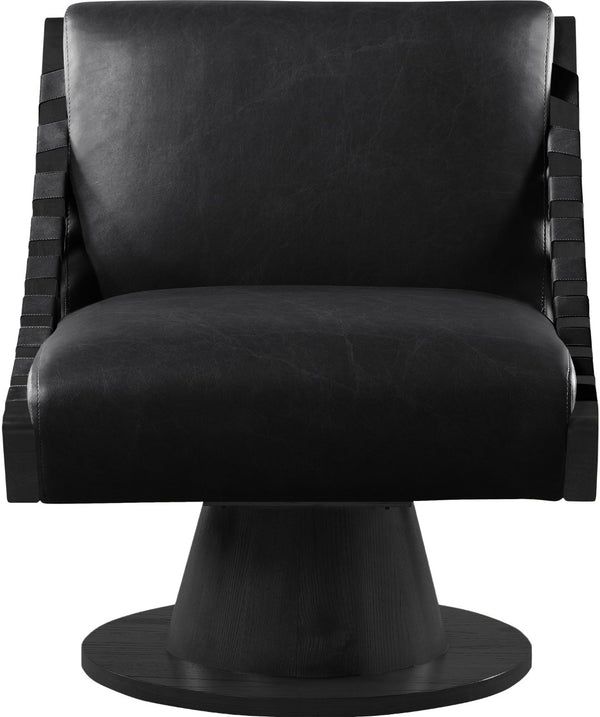 Meridian Furniture Millwin Art Deco Vegan Leather Swivel Accent Chair with Wood Base for Living Room Black Style 2 33002Black