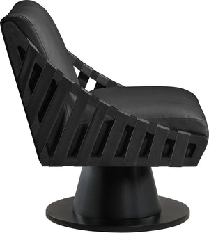 Meridian Furniture Millwin Art Deco Vegan Leather Swivel Accent Chair with Wood Base for Living Room Black Style 2 33002Black