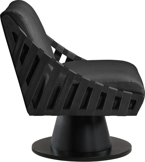 Meridian Furniture Millwin Art Deco Vegan Leather Swivel Accent Chair with Wood Base for Living Room Black Style 2 33002Black