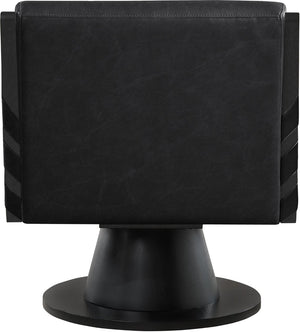Meridian Furniture Millwin Art Deco Vegan Leather Swivel Accent Chair with Wood Base for Living Room Black Style 2 33002Black