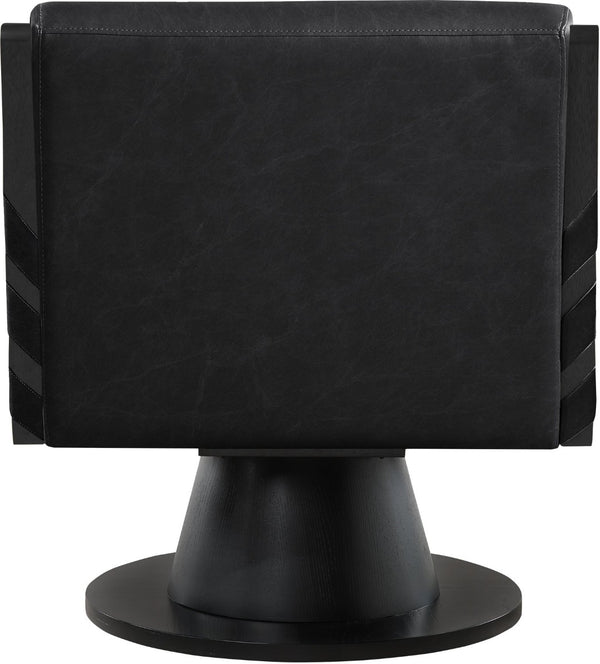 Meridian Furniture Millwin Art Deco Vegan Leather Swivel Accent Chair with Wood Base for Living Room Black Style 2 33002Black