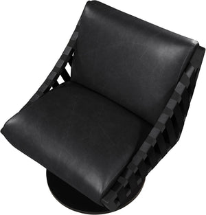 Meridian Furniture Millwin Art Deco Vegan Leather Swivel Accent Chair with Wood Base for Living Room Black Style 2 33002Black